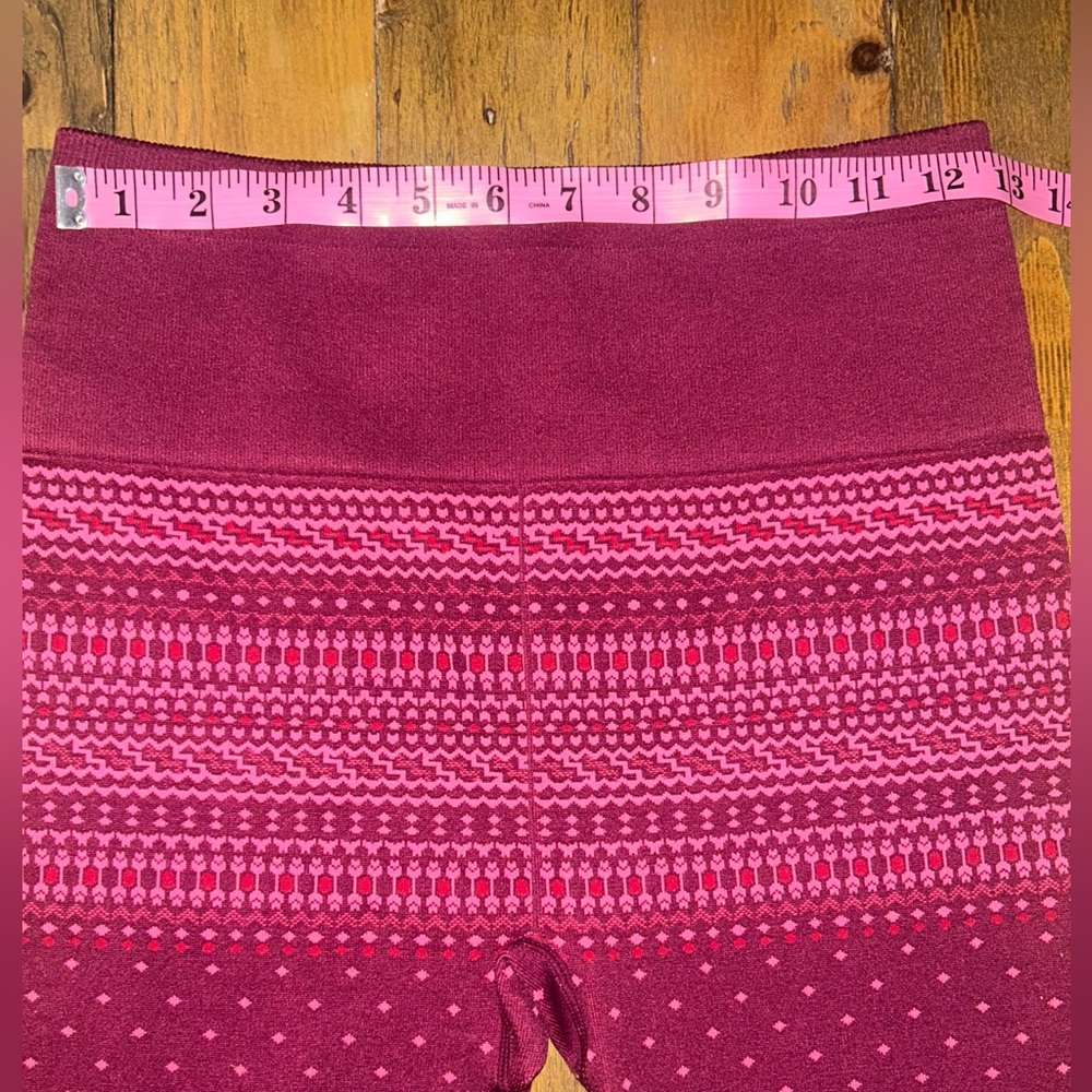 Fabletics High-Waisted Seamless Pink and Maroon Fair Isle Leggings - Picture 9 of 11